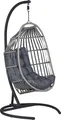 Produktbild: BELIANI Hängesessel Grau Rattan mit schwarzem Gestell inkl. Kissen Outdoor Indoor Modern Boho Stil Garten Wohnzimmer Terrasse