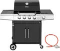 Produktbild: Royal Gourmet 4+1 Brenner Gasgrill Grillwagen mit integriertem Thermometer, Unterschrank Edelstahl Brenner mit 14,5 kW Camping Grill Schwarz
