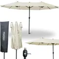 Produktbild: deluxe4home® XXL Doppelsonnenschirm 4,5 x 2,6m Creme I Sonnenschirm Extra groß I Terrassenschirm mit Handkurbel I Ampelschirm