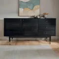 Produktbild: FineBuy Sideboard Akazie Massivholz 160 cm 2 Türen & 3 Schubladen - Massive Retro Kommode in Schwarz - Design Natur Anrichte - Handdustrial