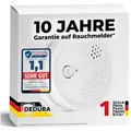Produktbild: dedura Rauchmelder (10 Jahre Garantie BSI Zertifiziert nach DIN EN14604 inkl. 9V Batterie)