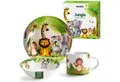 Produktbild: MiaMio Kindergeschirr-Set Jungle Motiv Grün (3-tlg), 1 Personen, Keramik, Teller, Schüssel und Tasse mit Kindermotiv