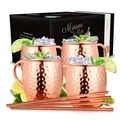 Produktbild: Moscow-Mule-Becher 500ml – Gehämmerte Kupferbecher mit Strohhalmen – Handgema...