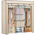 Produktbild: KESSER® Kleiderschrank Stoffschrank Stabil mit Kleiderstange & Ablagen, Inkl. 5X Kleiderbügel, Stoff Faltschrank für Schlafzimmer, Ankleidezimmer Garderobe mit Kleiderständer 150x45x175cm Beige