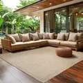 Produktbild: Outdoor Teppich Wetterfest Terrasse Balkon Garten Küchenteppich Einfarbiges Design Flachgewebe Sisal Look Waschbarer Teppich Verschiedene Große :... - Beige
