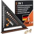 Produktbild: Zimmermannswinkel 5-in-1 180 mm – Aluminium-Anschlagwinkel mit Winkelmesser L...