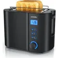 Produktbild: Arendo 2-Scheiben Toaster mit 6 Bräunungsstufen, LCD-Display mit Restzeitanzeige, 800 Watt, Auftaufunktion, Brötchenaufsatz, Schwarz - Schwarz