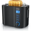 Produktbild: 2-Scheiben Toaster mit 6 Bräunungsstufen, LCD-Display mit Restzeitanzeige, 800 Watt, Auftaufunktion, Brötchenaufsatz, Schwarz - Arendo