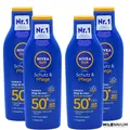 Produktbild: 4 x NIVEA SUN Schutz & Pflege Sonnenmilch LSF 50+ Sonnencrem Wasserfest 200ml