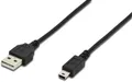 Produktbild: Digitus USB-Kabel USB 2.0 USB-A Stecker, USB-Mini-B Stecker 1.80m Schwarz Rund, doppelt geschirmt AK-300130-018-S