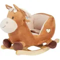 Produktbild: Schaukeltier Pferd Calimero, Braun, Natur, Holz, Textil, 61x33x48 cm, Fußstützen, Haltegriffe, gepolsterte Sitzfläche, Gurtsystem, Spielzeug, Babyspielzeug, Schaukeltiere & Hüpftiere