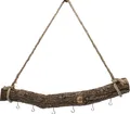 Produktbild: Holzast massiv zum Hängen mit 6 Haken zum Dekorieren - 56 cm - Massivholz Stange Wanddeko Hänger mit Naturkordel