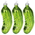 Produktbild: COM-FOUR® 3X Glas Christbaumschmuck 10 cm - Große Weihnachtsgurke aus echtem Glas - Weihnachtsbaum Anhänger in grün für die Weihnachtsdekoration - Christbaumgurke (Gurke glänzend - 3 Stück)
