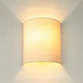 Produktbild: Licht-Erlebnisse Wandleuchte Weiß Creme, Stoff Lampenschirm, Wandlampe E27, H:23 cm, Up Down Leuchte, blendarm, gemütlich, Wohnzimmer, Wandlampe Schlafzimmer