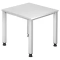 Produktbild: HAMMERBACHER Akandia höhenverstellbarer Schreibtisch weiß quadratisch, 4-Fuß-Gestell silber 80,0 x 80,0 cm