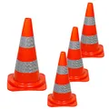 Produktbild: UvV Leitkegel Warnleitkegel Pylon, 4 Stück Set Kegel orange mit stark reflektierenden Folienstreifen, stapelbar, ca. 50 cm hoch (Orange-RA2-Reflex)