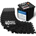 Produktbild: NEOLYMP Bodenmatte Robuste Bodenschutzmatte - Fitness - Schutzmatte Boden - Fitnessmatte (8 Puzzlestücke inkl. Randteile, 8 Schutzmatten Boden inklusive Randstücke - Puzzletechnik Sportmatte), Schützt Fußboden, Naturkautschuk, Studioqualität, Anti-Rutsch grau|schwarz Sporboden 5 x 8