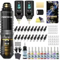 Produktbild: POSEIDON Akku-Rotary Tattoo Machine Kit mit 20 Tattoo-Kartuschennadeln, Tintenset & 2 Akkus | Professionelles Tattoo-Gerät für Anfänger | Komplettes Starter-Set (HM142)