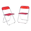 Produktbild: [en.casa] Klappstuhl Pornainen 2er Set Stuhl klappbar Esszimmerstühle 74 x 46 x 47 cm Schreibtischstuhl Belastbarkeit 120 kg Küchenstühle Metallgestell Rot, transparent