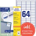 Produktbild: AVERY Zweckform 3667-200 Universal Etiketten (12.800 plus 1.280 Klebeetiketten extra, 48,5x16,9mm auf A4, Papier matt, individuell bedruckbar, selbstklebende Aufkleber mit ultragrip) 220 Blatt, weiß