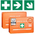 Produktbild: 2x Erste Hilfe Kasten DIN 13157:2021 Small - Inkl. praktischer Wandhalterung, 5x Aufkleber, Gesichtsmasken & Feuchttücher - Verbandskasten DIN 13157 für Betriebe, Einrichtungen & Zuhause