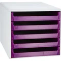 Produktbild: Böttcher-AG Schubladenbox A4, Kunststoff, 5 Fächer, offen, berry-violett / hellgrau