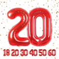 Produktbild: 20 Geburtstag Deko zahlen luftballon 20 jahre | Folienballon Rot für 20. Gebu...