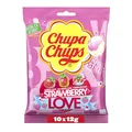 Produktbild: Chupa Chups Strawberry Lover Lutscher-Beutel, Nachfüll-Beutel enthält 10 fruchtige und cremige Erdbeer-Lollis in 3 Geschmacksrichtungen, geeignet für Geburtstag, 10 x 12g