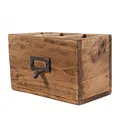 Produktbild: DESIGN DELIGHTS Holz STIFTEHALTER Box Vintage 19 | Mahagoni, 19x12x10cm (BxHxT) | Stiftebox mit Metallgriff, Stifteköcher, Schreibtischorganizer im Shabby Style | Farbe: 01 Natur-Vintage