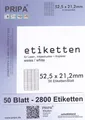 Produktbild: 2800 Etiketten 52,5x21,2mm auf DIN A4 PRIPA-Labels 50 Blatt selbstklebend 3668