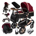 Produktbild: KESSER® Loops Kinderwagen 4 in 1 Kombikinderwagen Komplett-Set auch als Buggy für Kinder bis 4 Jahre inkl. Babywanne, Babyschale + Fußsack, Korb, Wickeltasche, Regen- & Insektenschutz & Flaschenhalter