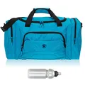 Produktbild: Sporttasche Damen Herren Color Big 55 cm 40 L Nassfach Reisetasche Sport Fitness Sauna Tasche groß 1296 + Trinkflasche (Lite Blue (Mittelblau))