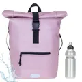 Produktbild: Elephant Rucksack Herren Plane Time Bag Kurierrucksack Roll-Top Fahrradrucksack Sport Fitness Damen 23 Liter A4 12821 + Flasche (Rosa Metallic 13074)