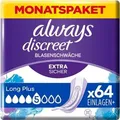 Produktbild: Always Discreet Inkontinenzeinlagen für Frauen Long Plus 64 Stück Extra Sicher und Diskret