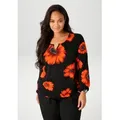 Produktbild: Langarmshirt ANISTON PLUS, Damen, Gr. 54, schwarz (schwarz, orangerot, rostrotanthrazit, grau, weiß), Single Jersey, Obermaterial: 95% Viskose, 5% Elasthan, bedruckt, geblümt, figurumspielend Po-bedeckend, Rundhals, elastischer Bund mit Gummizug, Shirts Langarmshirt, mit großflächigen Mohnblüten bedruckt