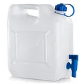 Produktbild: hünersdorff 817500 Wasserkanister ECO mit festmontiertem Ablasshahn / Wasserauslauf, 12 L (mit Hahn), Weiß