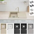 Produktbild: Faizee Home | Granitspüle 75x44 cm Beige – Beidseitig montierbare Einbauspüle aus Granit für moderne Küchen | Inkl. farblich passendem Spülkorb & Siphon-Set