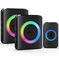 Produktbild: TECKNET Funkklingel, Kabellose Türklingel Funk Set 400m Reichweite, IP65 Aussen Wasserdicht Haustür Klingel mit 2 Plug-In-Empfänger und 1 Sender, Ring doorbell und Klingelknopf Mit LED-Blitz