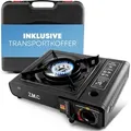 Produktbild: ZMC Campingkocher 1-flammig, 2,2KW + Transportkoffer, inkl. Adapter für LPG Gasflaschen, Camping Gaskocher mit Piezozündung ohne Gaskartuschen