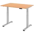 Produktbild: HAMMERBACHER XDSM12 elektrisch höhenverstellbarer Schreibtisch buche rechteckig, T-Fuß-Gestell silber 120,0 x 80,0 cm
