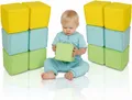 Produktbild: alldoro Softbausteine-Set, 12 weiche Schaumstoffwürfel für Babys und Kinder ab 0 Jahren, mit abwaschbarem Kunstleder, 14 x 14 cm, sicher & leicht
