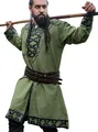 Produktbild: Leonardo Carbone® Wikinger Tunika Erik ? Mittelalter Kleidung Herren, Freizeithemden Kurzarm, Karneval Kostüm, Wikinger Tunika, LARP-Kleidung - 100% Baumwolle mit Leder Applikationen Grün M