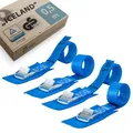 Produktbild: valonic Iceland - 4X 0,5m Kurze Spanngurte mit Pad, 25mm, 250kg, TÜV Rheinl. / GS Zertifiziert EN-12195-2 - Spanngurt mit Klemmschloss für Fahrradträger, Fahrrad, Kajak, kurz, blau