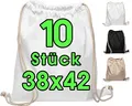 Produktbild: Baumwollbeutel 10 Stück 38x42cm Sportbeutel - Rucksack Stofftasche Turnbeutel Bag, Beutel, Jutebeutel OEKO-TEX® zertifiziert Stoffbeutel Einkaufsbeutel Gym Sac Sack zum bemalen Weiss