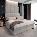 Produktbild: Masseno Boxspringbett PISA 160x200 cm Komplett-Set mit Bonell Matratze und Topper, Polsterbett mit Bettkästen -Hellgrau, TILIA 83 - Hellgrau