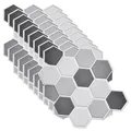 Produktbild: MOROBOR Sechseckige Wandfliesen zum Abziehen und Aufkleben, PVC, 30 cm, 3D-Klebefliesen, Spritzschutz für Küche und Bad, 10 Bögen, selbstklebende Fliesenaufkleber, Hellgrau