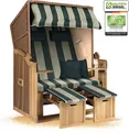 Produktbild: Strandkorb Ostsee 2-Sitzer 120cm breit in beige grün gestreift montiert, ideal für Balkon, Terrasse oder Garten