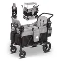 Produktbild: elvent® ComfortPlus 2 Sitzer Bollerwagen - Handwagen faltbar mit Dach I Feststellbremse, PU-Reifen, 5-Punkt-Gurt I für 2 Kinder (grau)