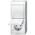 Produktbild: Busch-Jaeger Steckdose Ocean 2601/6/20 EW-54, IP44, Aufputz, 1-fach, alpinweiß, Feuchtraum, mit Schalter