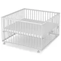 Produktbild: Sämann Laufstall Baby mit Matratze SleepPlus | TÜV geprüft | stufenlos höhenverstellbar | Laufgitter Premium | Babybett aus Holz | Krabbelgitter (weiß, 120x120 cm)